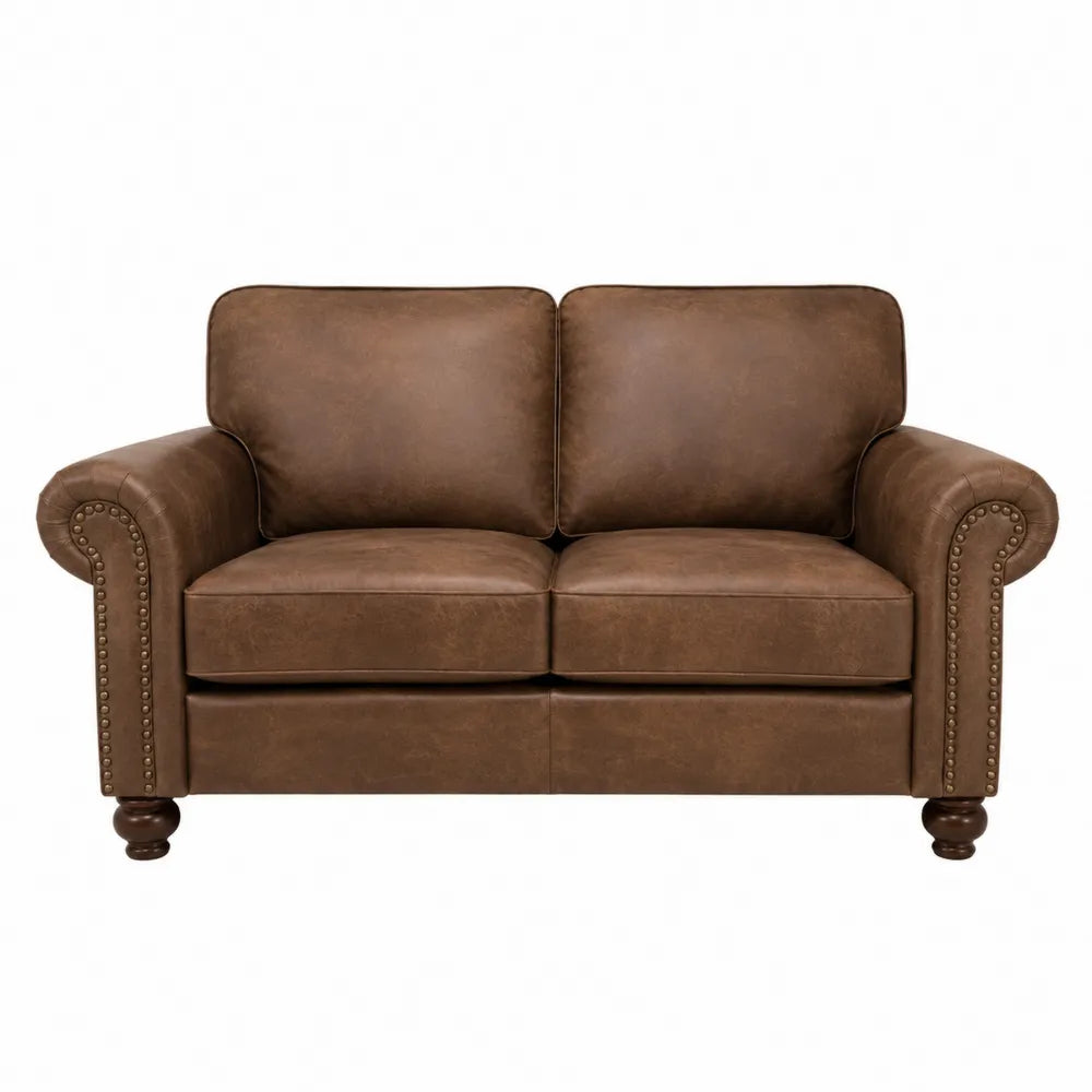 Sofa dwuosobowa ze sztucznej skóry brązowa 150 cm