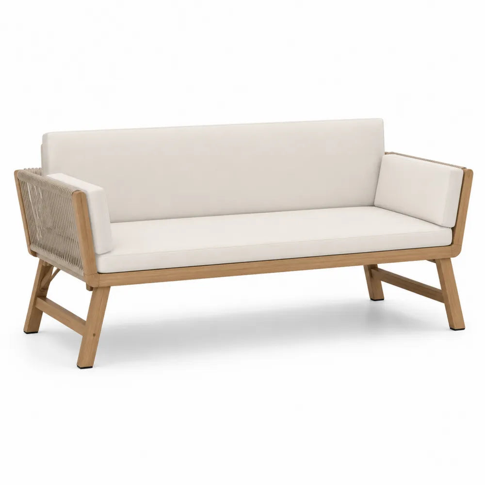 Sofa ogrodowa drewniana z poduszkami kremowa 200 cm