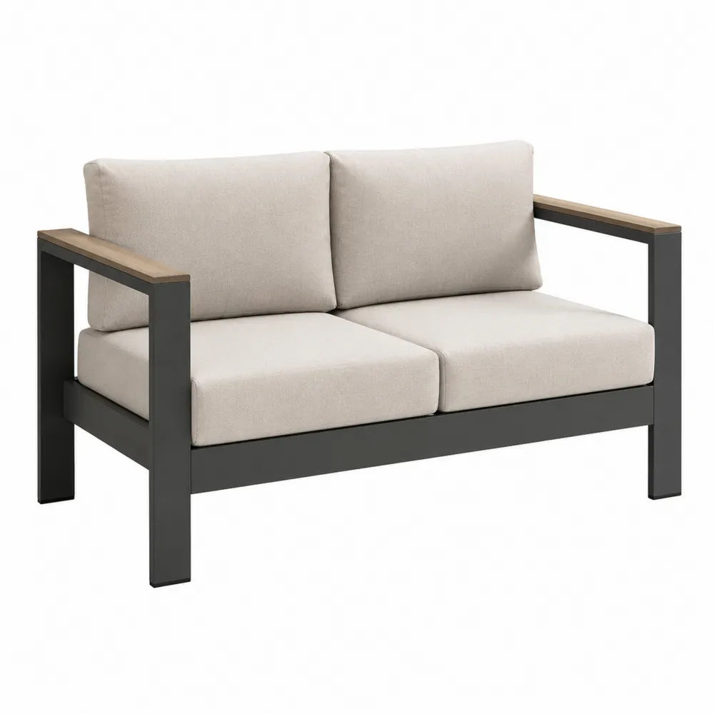 Dwuosobowa sofa aluminiowa z poduszkami z tkaniny poliestrowej kremowymi
