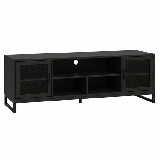 Metalowa szafka RTV czarna z półkami, stal 160 cm