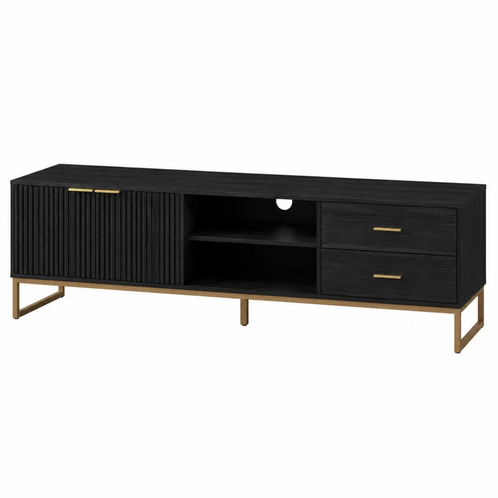 Szafka RTV z drewna MDF i metalu, czarno-złota, 180 cm