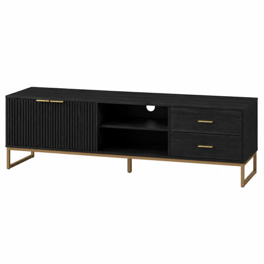 Szafka RTV z drewna MDF i metalu, czarno-złota, 180 cm