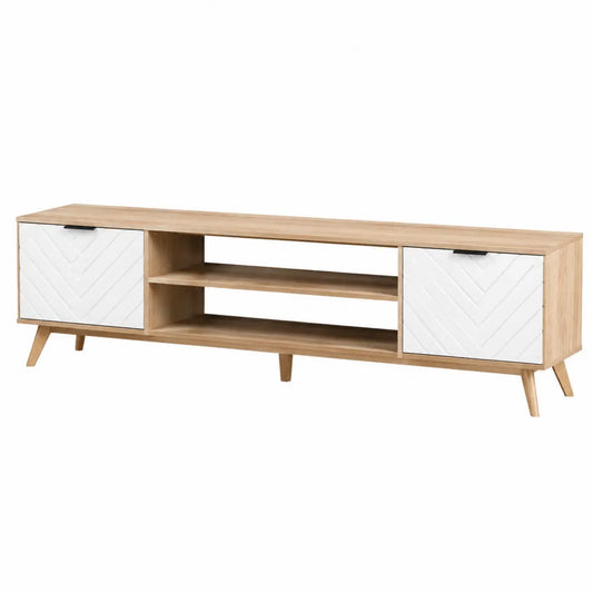 Szafka RTV z drewna MDF 180 cm naturalny dąb/biały