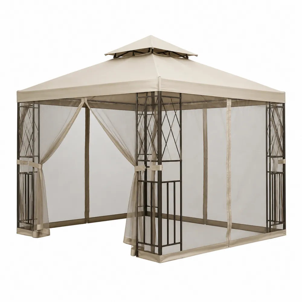 Altana ogrodowa metalowa beżowa 300x300x270 cm