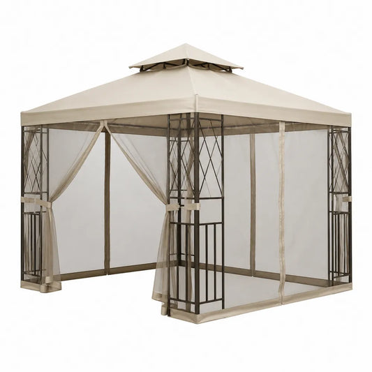 Altana ogrodowa metalowa beżowa 300x300x270 cm