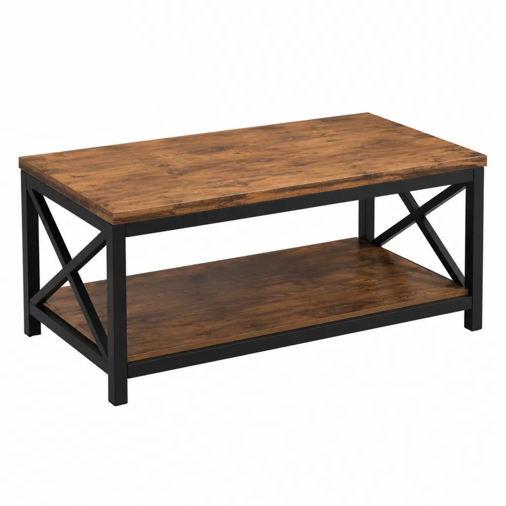 Stolik kawowy prostokątny drewno inżynieryjne metal 100x50x45 cm